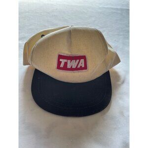 Vintage TWA Snapback Hat Beige & Black Canvas Adjustable Unisex Airline Memorabi